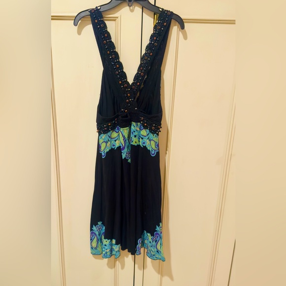 Free People Vintage Dress. Black and turquoise with Beading detail. Size Medium - Picture 3 of 7